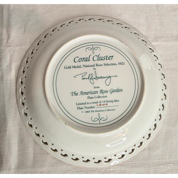 Hamilton Collection Plate (Coral Cluster Gold Medal Nat'l Rose 1921) Paul Sweany - Picture 3 of 4